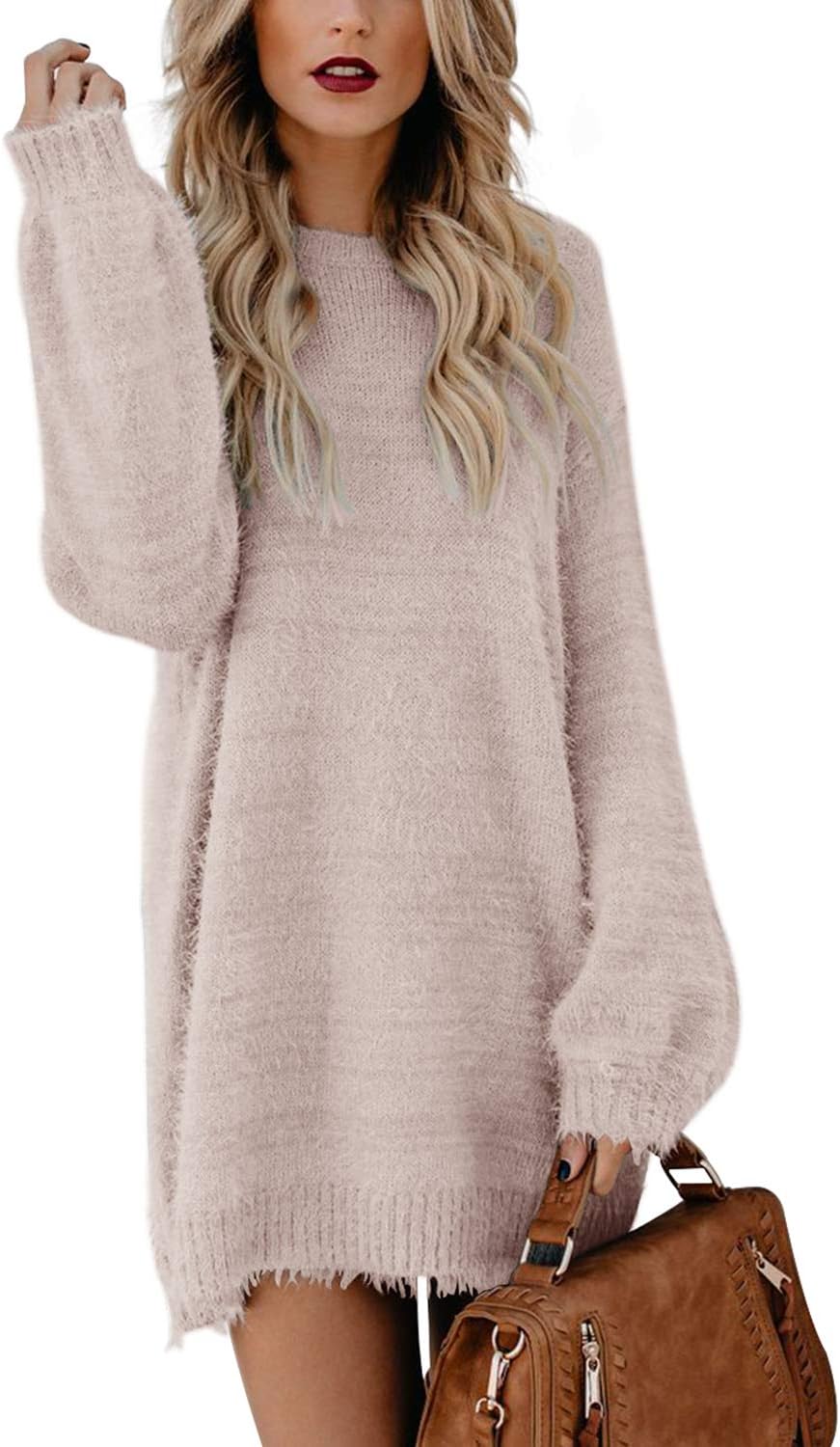 Viottiset Damen Weihnachts Oversize Strickpullover Imitation Kaschmir Minikleid Aprikose S, Aprikose