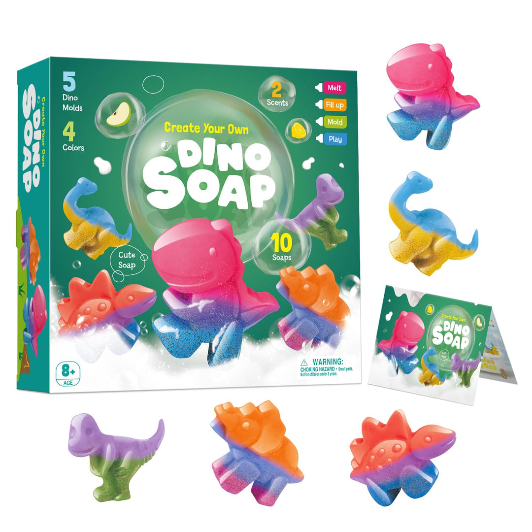 Dinosaurier Seifenherstellung Set für Kinder, DIY Seife Selber Machen Bastelset mit 5 Dino-Formen, E