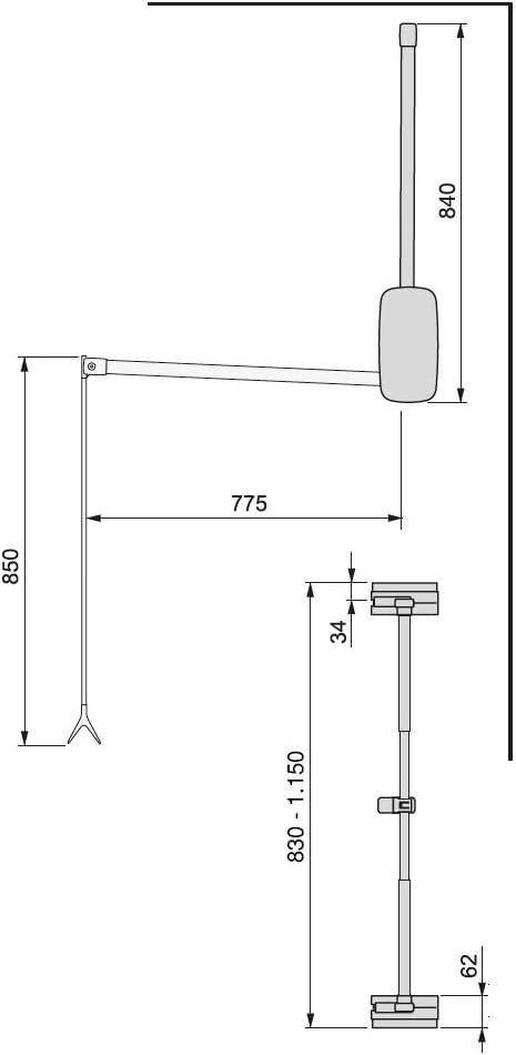 Emuca - Kleiderlift für Garderoben Sling, 830-1150mm, Weisser Kunststoff, Stahl und Kunststoff