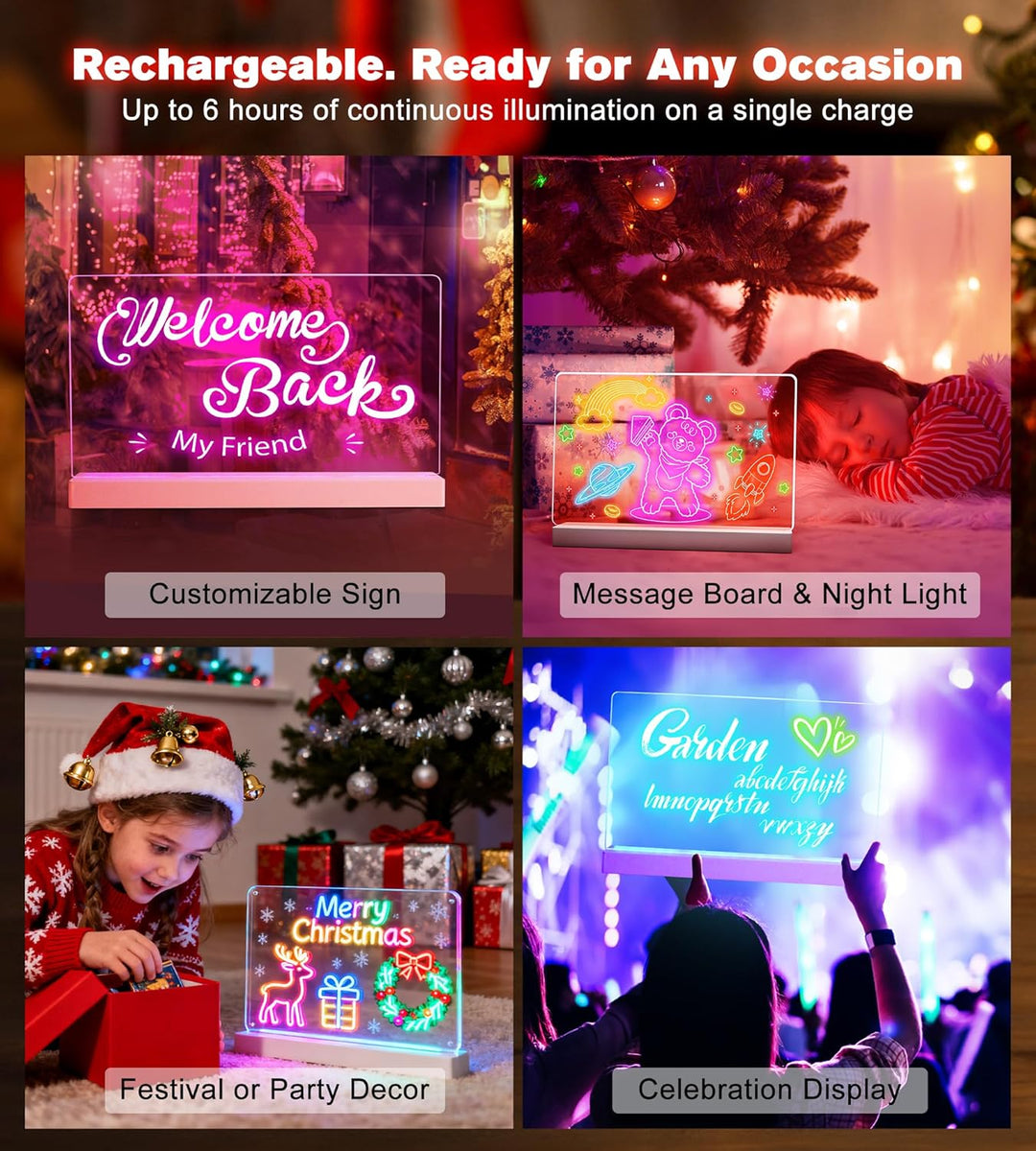 LED Leucht-Zeichenbrett für Kinder, Wiederaufladbar LED Neon Licht Acryl Schreibtafel mit 7 Farbstif