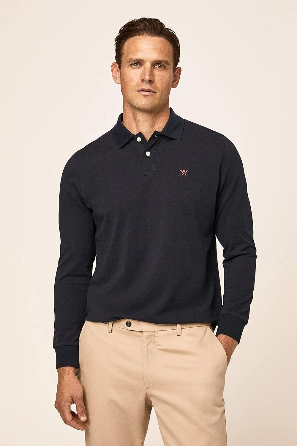 Hackett London Herren Slim Fit Logo Ls Polo Shirt, S Blue (Navy Blue)