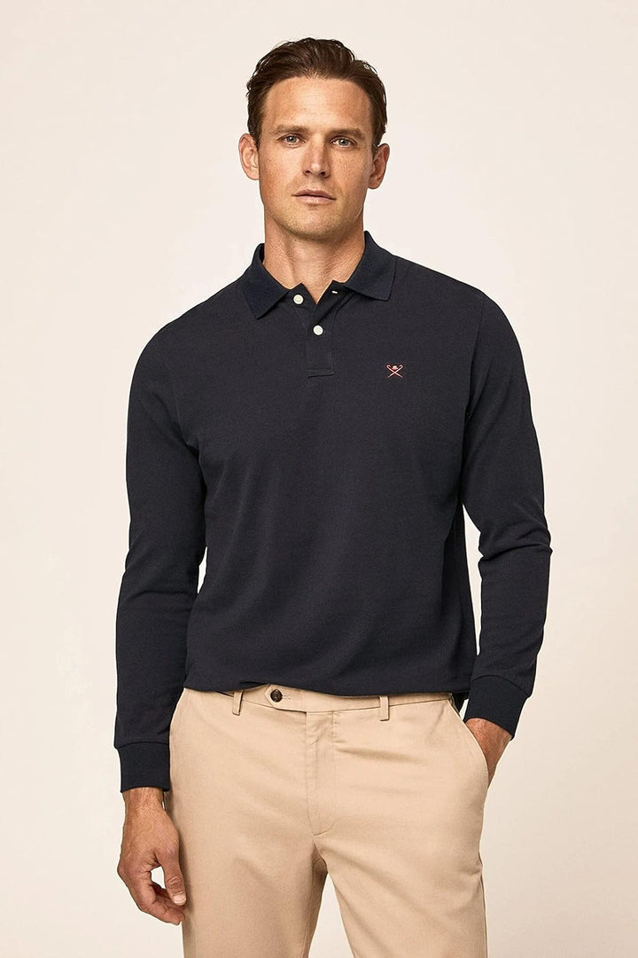 Hackett London Herren Slim Fit Logo Ls Polo Shirt, S Blue (Navy Blue)