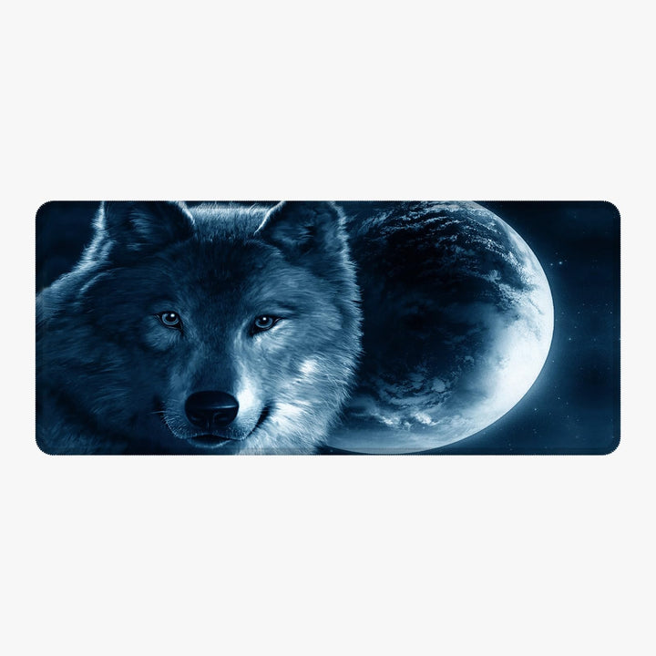 Silent Monsters Mauspad XXL 900 x 400 mm grosses Mousepad Wolf - Vernähter Rand, rutschfest & leise,