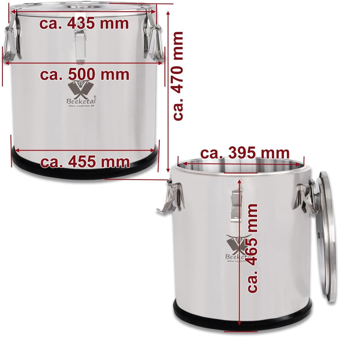 Beeketal 'BTB-50P' Edelstahl Thermobehälter mit 50 L Gesamtvolumen (Max. 47,5 L Füllmenge) | Doppelw