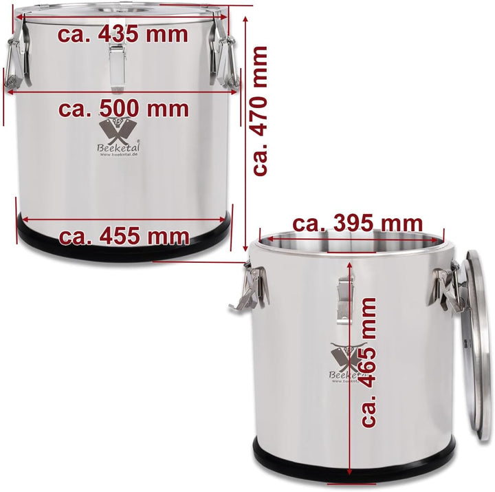 Beeketal 'BTB-50P' Edelstahl Thermobehälter mit 50 L Gesamtvolumen (Max. 47,5 L Füllmenge) | Doppelw