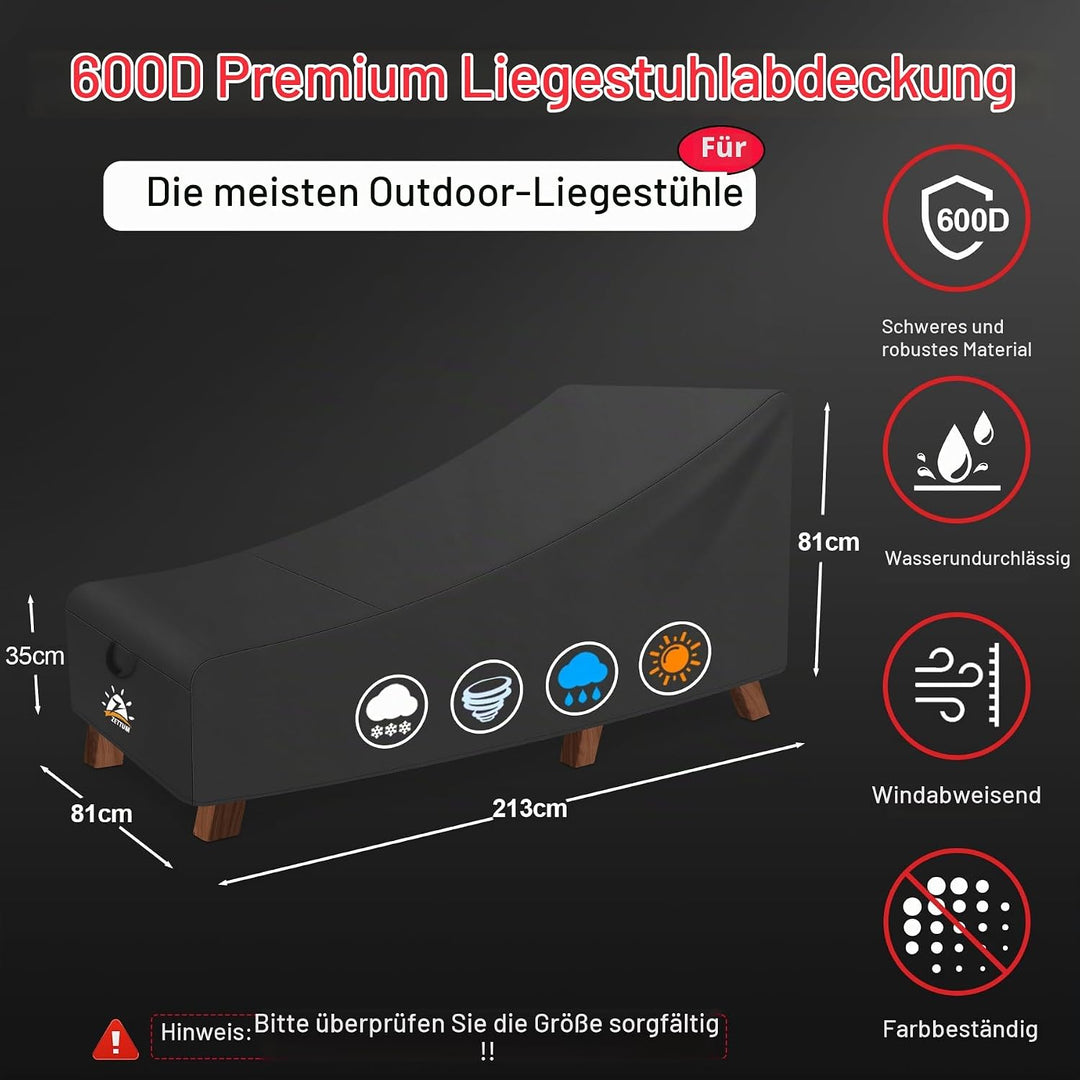 Zettum 210 cm Abdeckung für Sonnenliege, 600D Oxford PU Beschichtung Gartenliege Abdeckung, Wasserdi