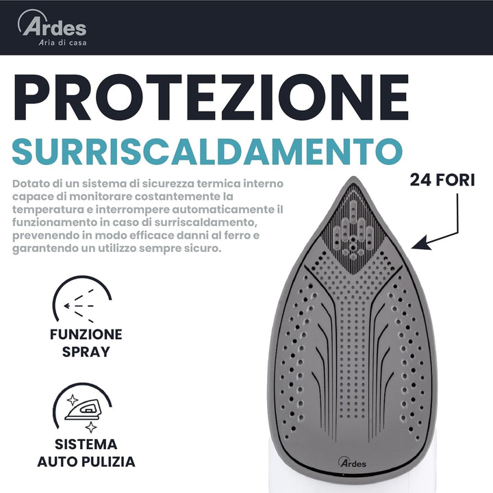 ARDES ARSTIR01W Vapor Pro COMPACT Ferro da Stiro a Vapore, 2000 W, Serbatoio 0.20 Litri, Colpo Vapor