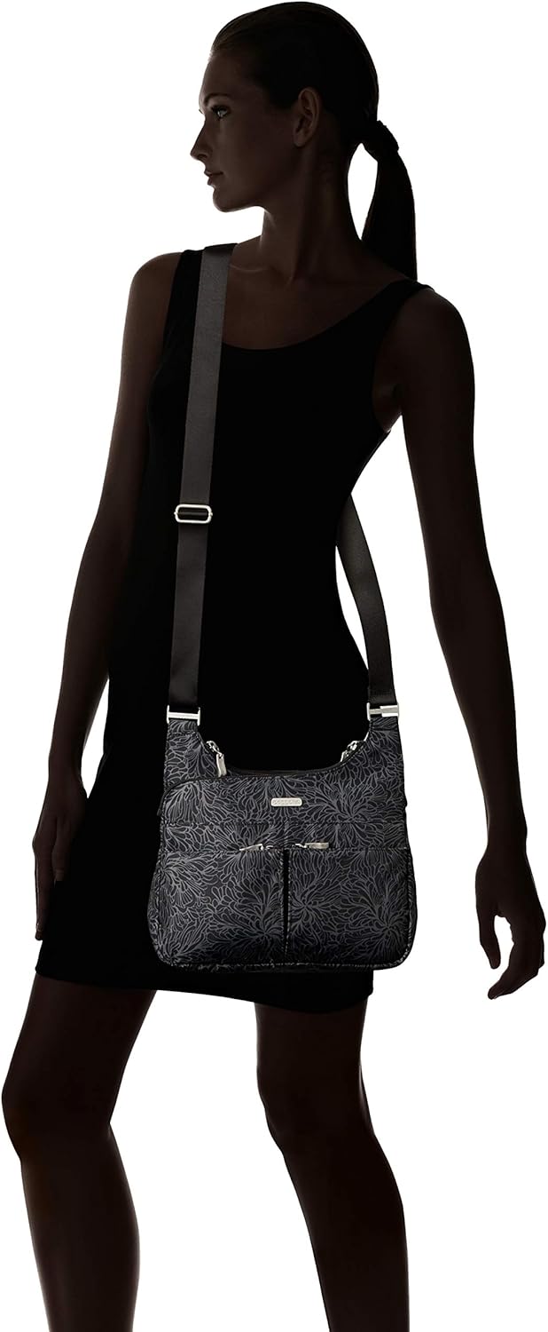 Baggallini Cross-Over-Crossbody-Tasche – leicht, wasserabweisend Midnight Blossom, Midnight Blossom