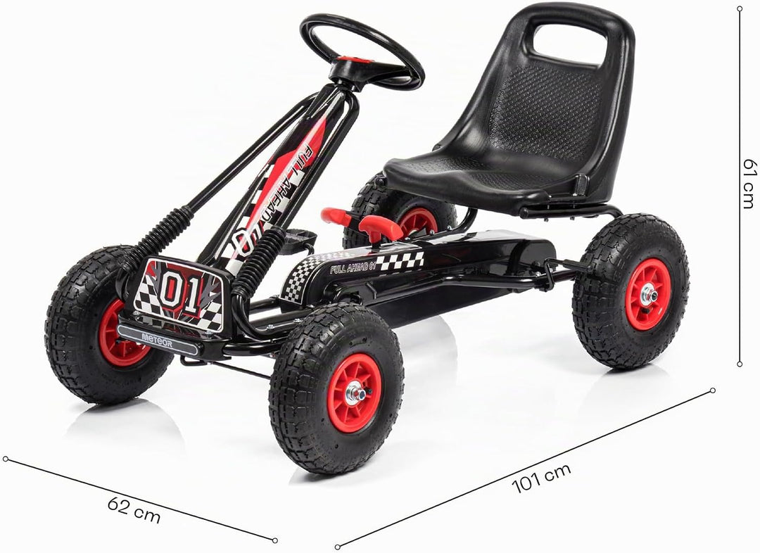 meteor Gokart Kinder mit Pedalen Tretfahrzeug mit Handbremse Luftreifen verstellbarem Sitz Kettenant
