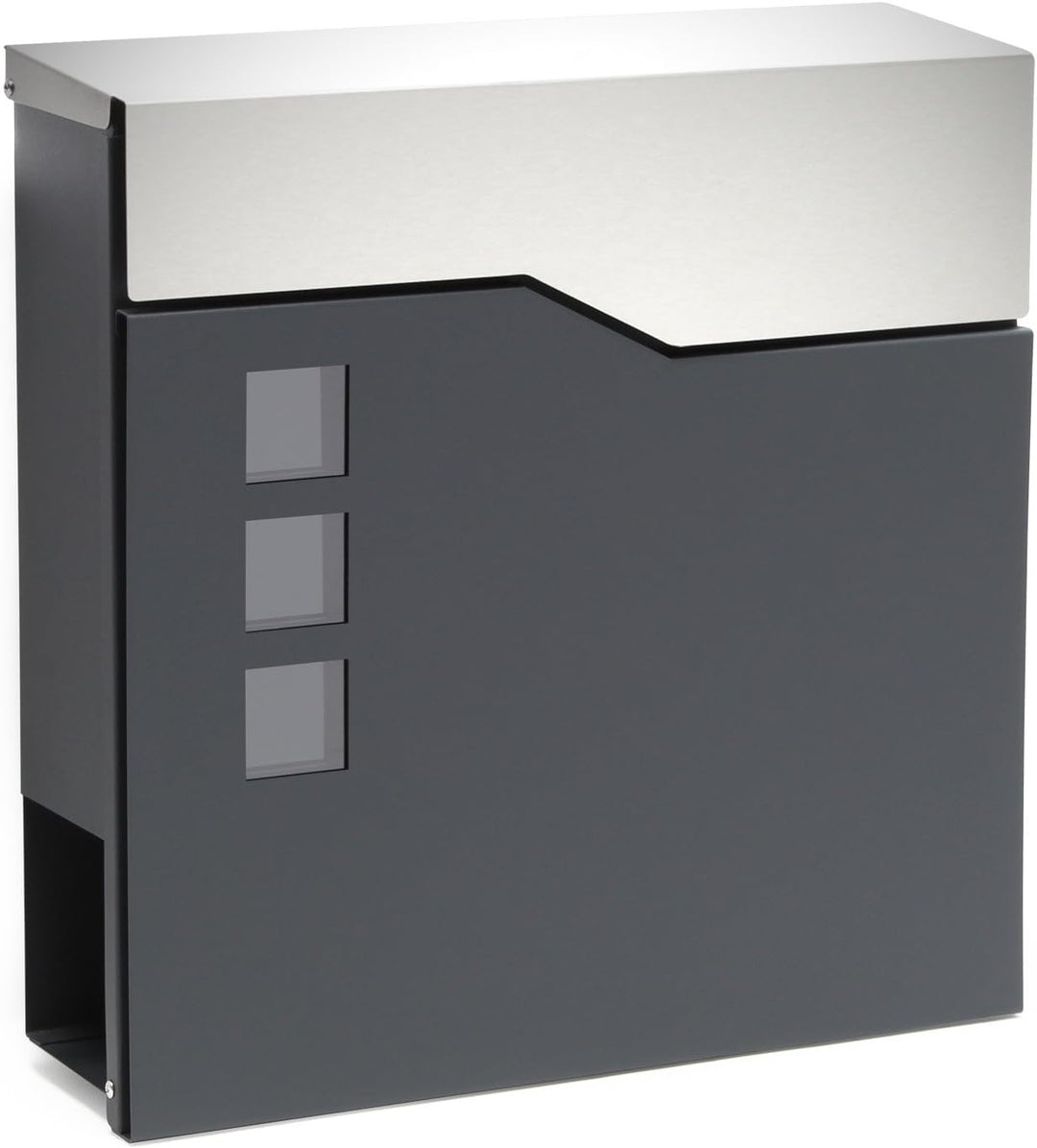 Wiltec Designer Briefkasten V20 anthrazit und Edelstahl 370 x 105 x 370 mm, Wandbriefkasten mit Schl