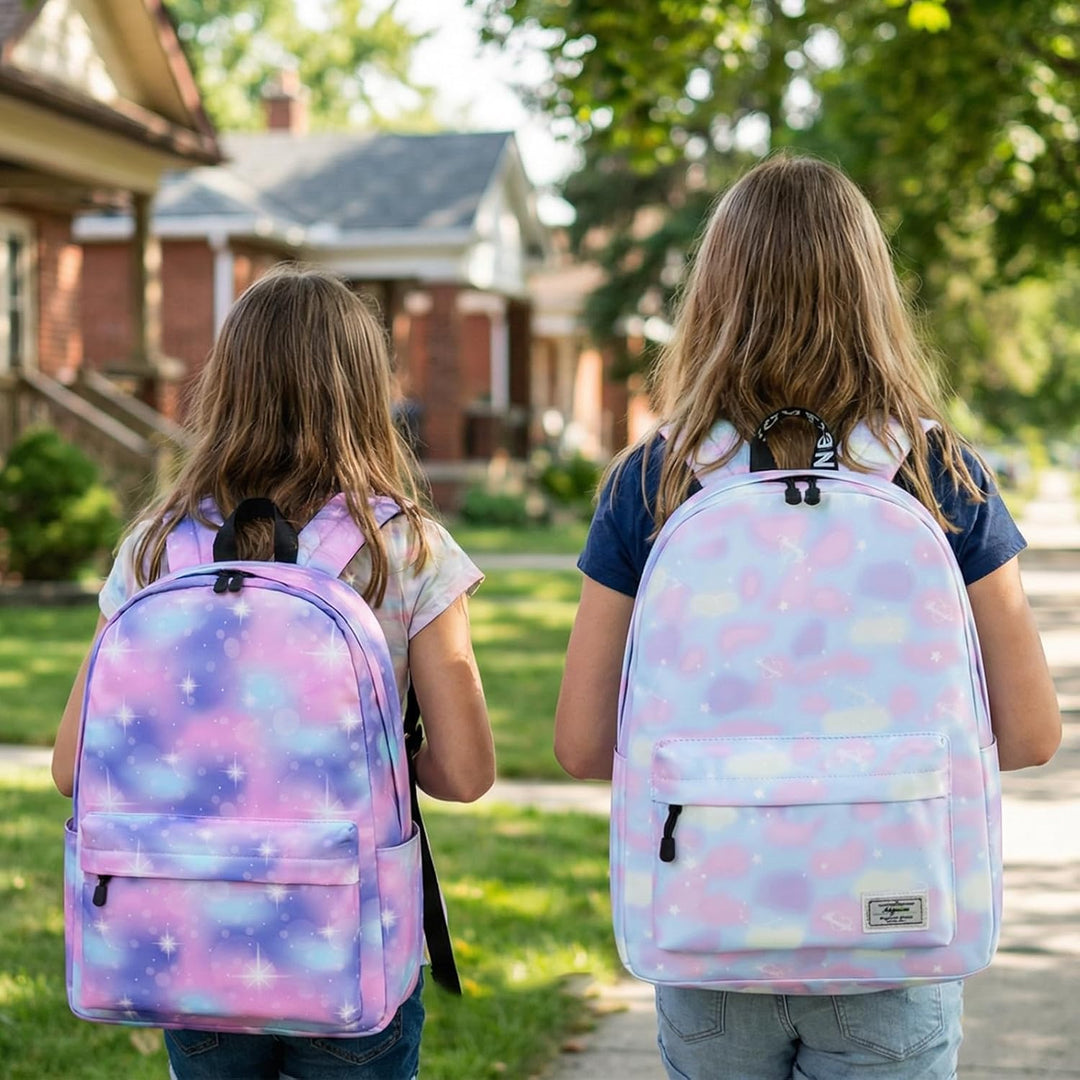 Lohol Leichter Schulrucksack für Mädchen, Kinder-Schulranzen-Rucksack mit Galaxie Aufdruck (Rosa&amp;Lil