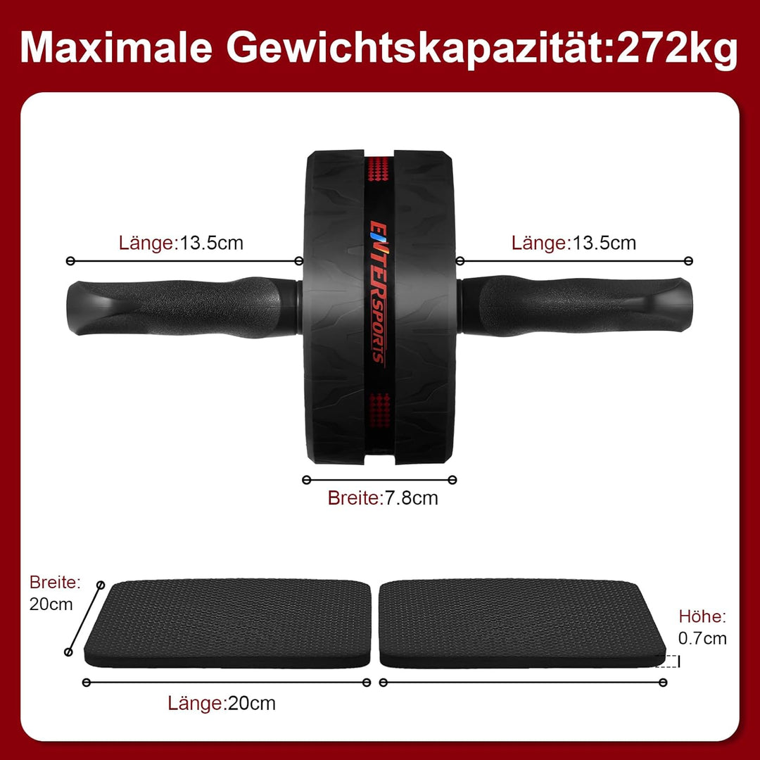EnterSports Bauchroller, Bauchmuskeltrainer, Bauchmuskelroller mit Zwei Kniematte, Bauchrad Für Bauc