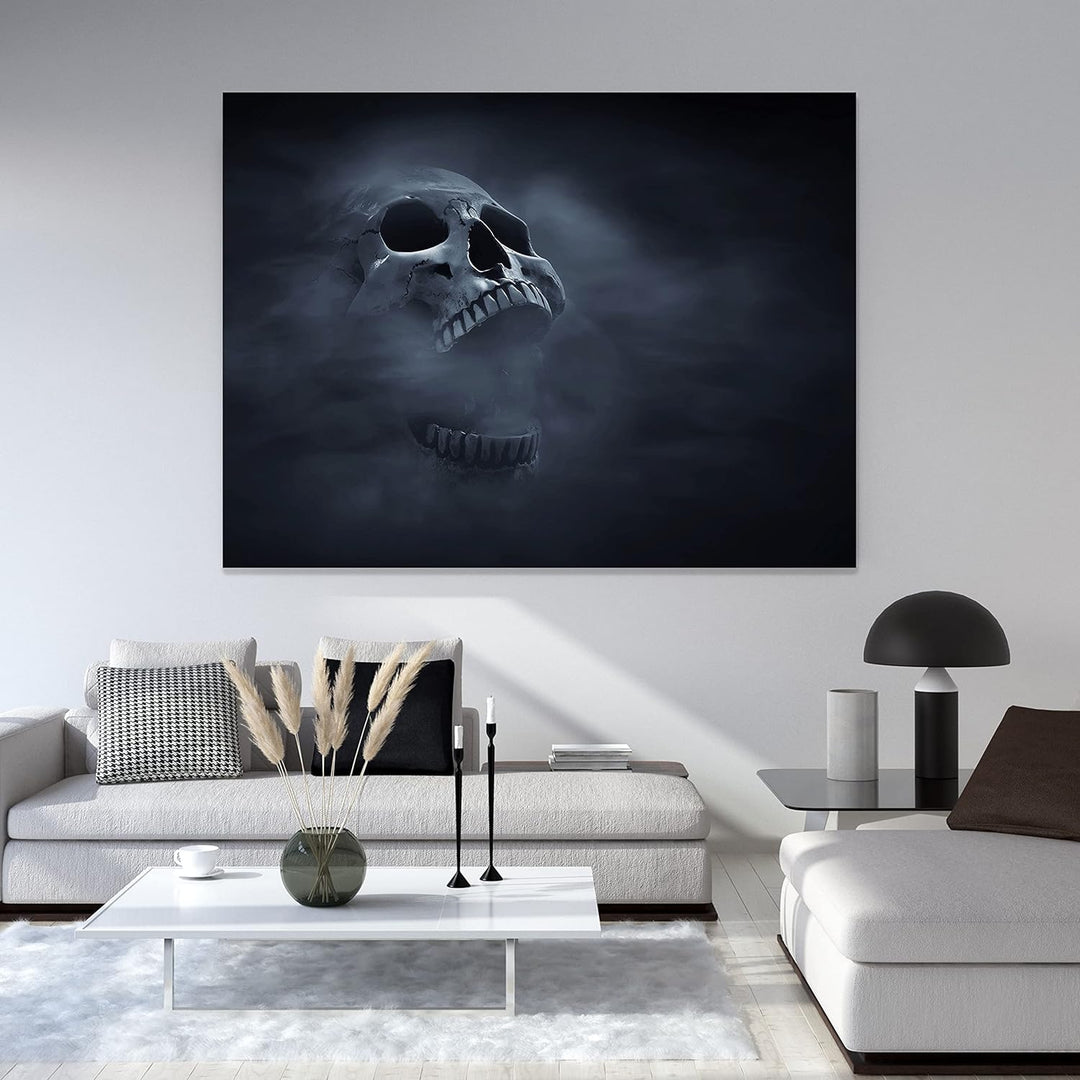 wandmotiv24 Totenkopf Wandbild aus Acrylglas, Grösse 80x60cm, Querformat, Schädel im Nebel, Rauch, g