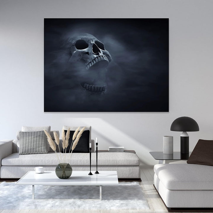 wandmotiv24 Totenkopf Wandbild aus Acrylglas, Grösse 80x60cm, Querformat, Schädel im Nebel, Rauch, g