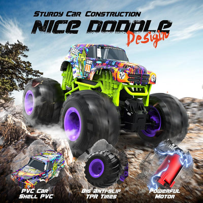 DEERC Ferngesteuertes Auto 1:16, Monster Trucks 2,4 GHz Off-Road Crawler mit Grossen Reifen, 2 Akkus