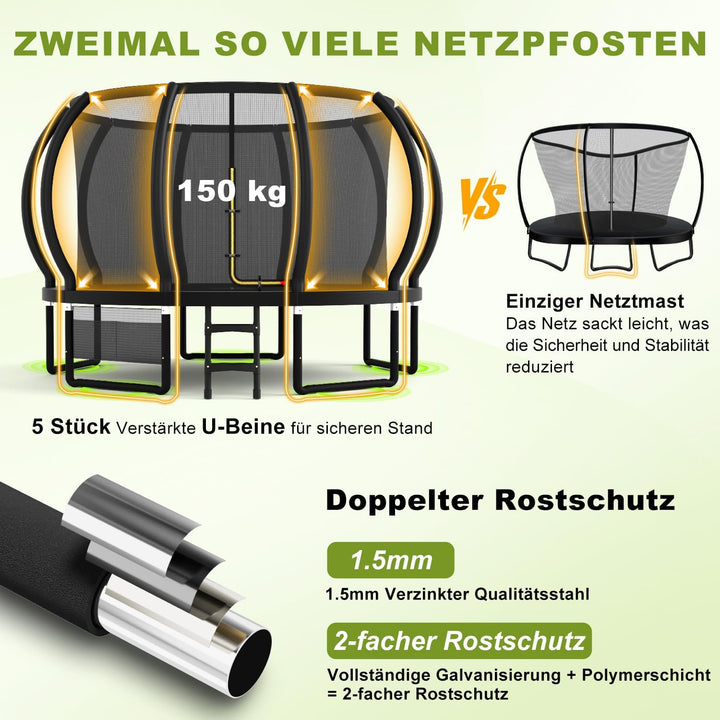 Devoko Trampolin Outdoor Ø 228/305/366/427/488 cm, GS-Zertifikat, Kindertrampolin Gartentrampolin mi