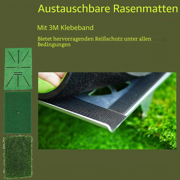 Golf Schlagmatte – Schwungpfad-Erkennung, 35x24 cm AL-Basis mit 7cm Erdspiesse – Golf Trainingsmatte