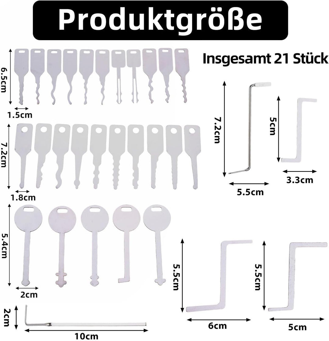 21 Stk Türöffnungswerkzeug Set, Edelstahl Dietrich Schlüsselrohlinge, Türöffner Werkzeug für elektri