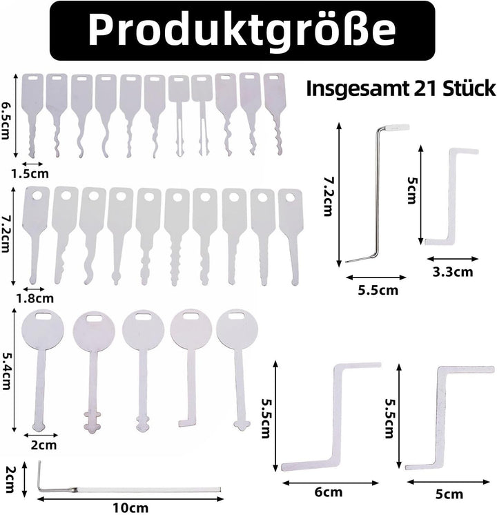 21 Stk Türöffnungswerkzeug Set, Edelstahl Dietrich Schlüsselrohlinge, Türöffner Werkzeug für elektri