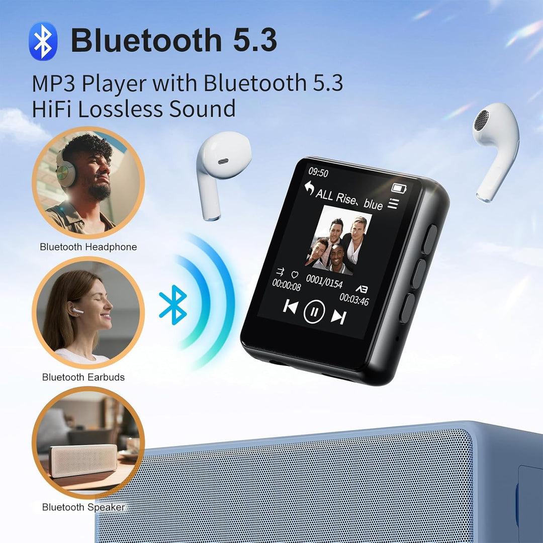 PINHUI 64GB MP3 Player Bluetooth 5.3, Touchscreen, tragbarer Kinder-Musikplayer mit Lautsprecher, UK