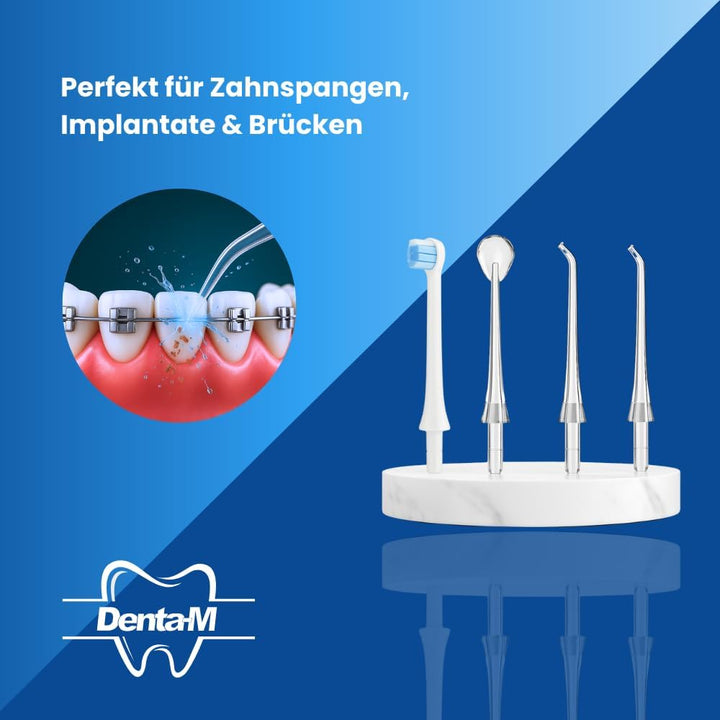 DM14 Munddusche – Kabelloser Water Flosser mit 4 Modi & 4 Aufsätzen – Zahndusche für Zahnreinigung –