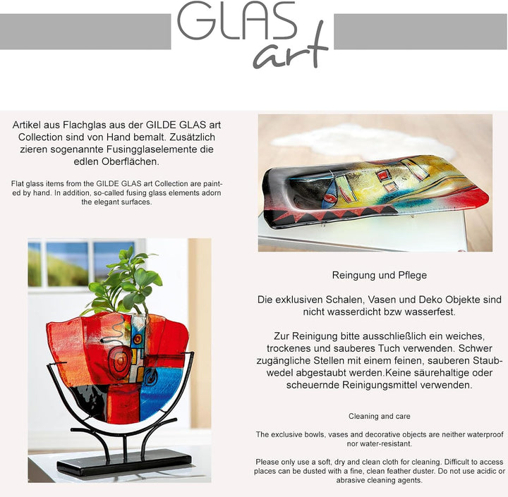GILDE Glas Art Dekovase XL – Designer Deko abstrakte Vase Dekoobjekt – Home Design für Wohnzimmer Sc