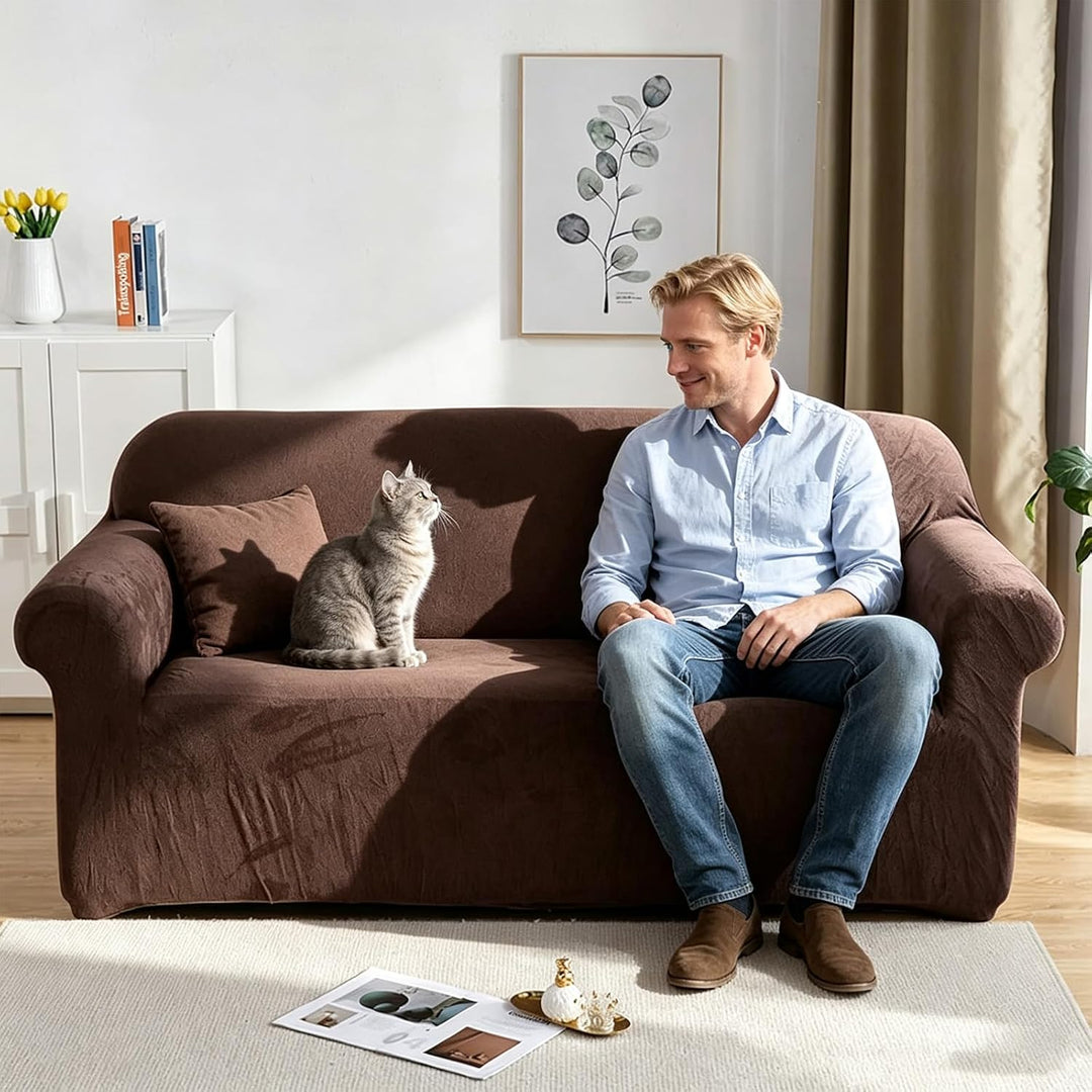 PETCUTE Sofabezüge Elastische 3 Sitzer Sofabezüge Dicke couchbezug Sofa Überwürfe Sofahusse Braun 3