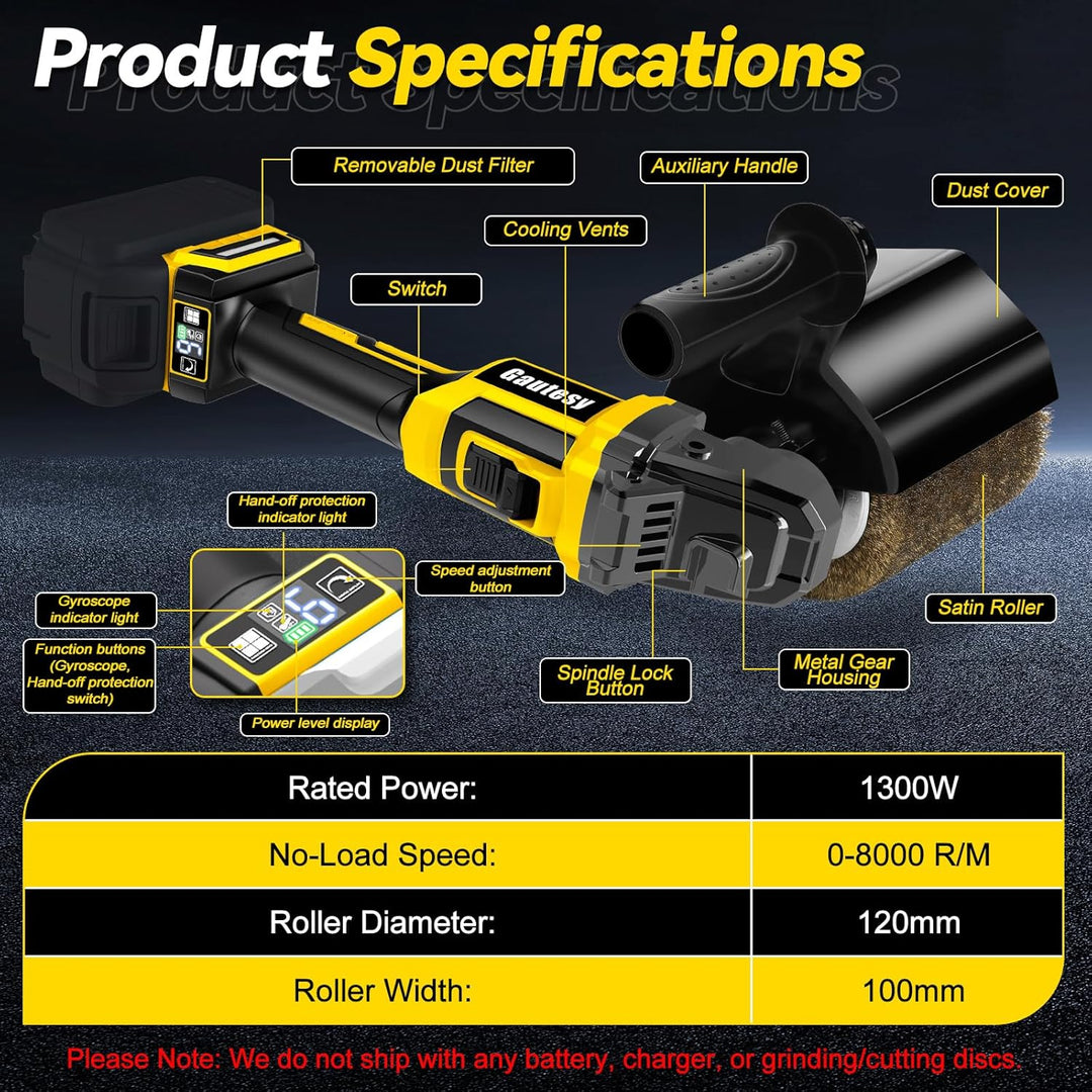 Akku-Bürstenschleifer Kompatibel mit Dewalt 20V, Bürstenlos 1300W, 8000RPM Satiniermaschine für Auss
