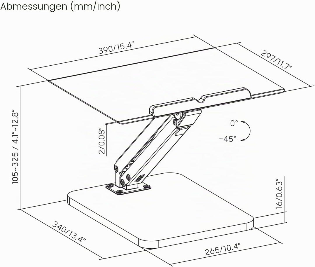 Maclean Schreibtischständer für Monitor oder Laptop | Höhenverstellbar 105-325 mm | Gasfedermechanis