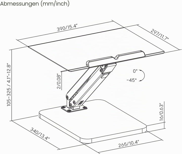 Maclean Schreibtischständer für Monitor oder Laptop | Höhenverstellbar 105-325 mm | Gasfedermechanis