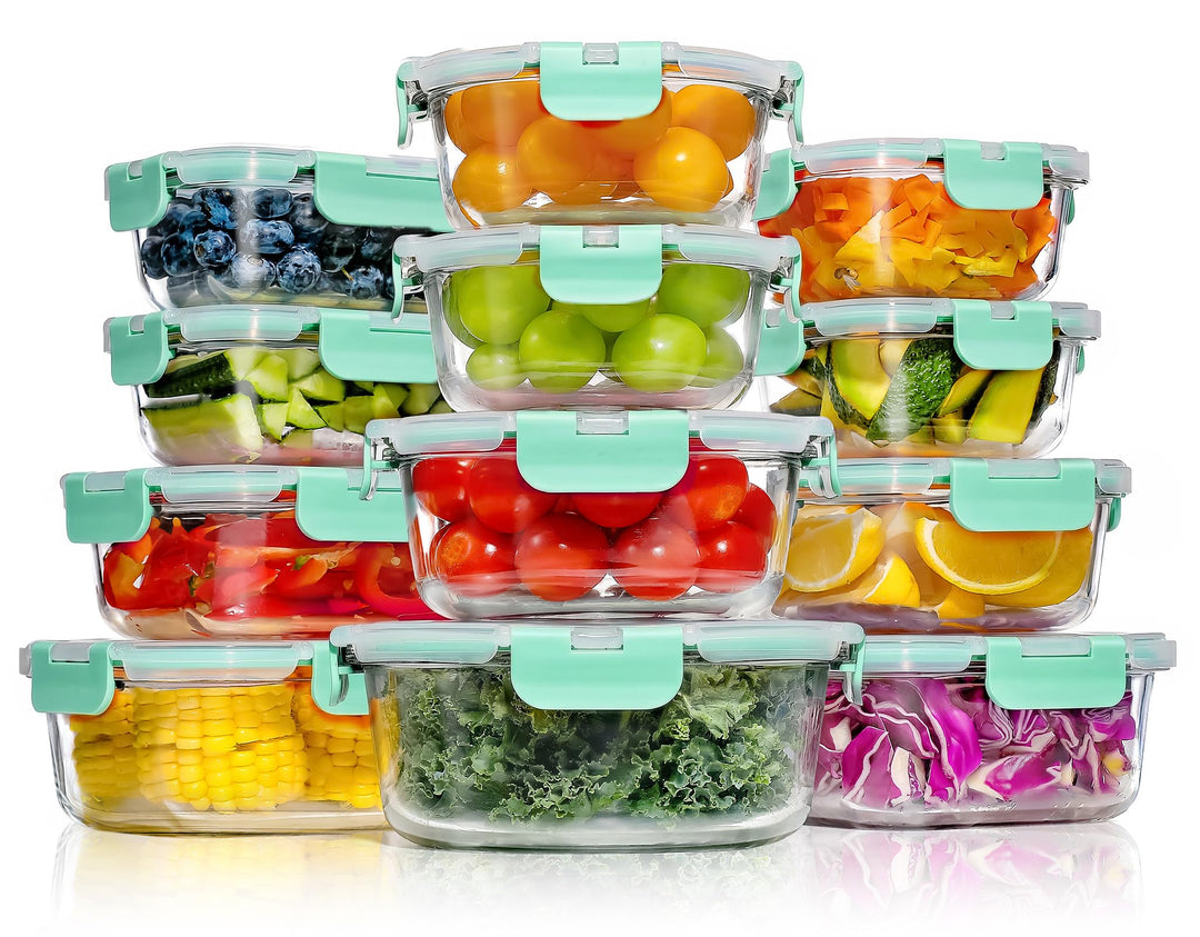 YASHE Glasbehälter mit Deckel, 12 Teile Stapelbar & Luftdicht Meal Prep Boxen Glas für Spülmaschine,