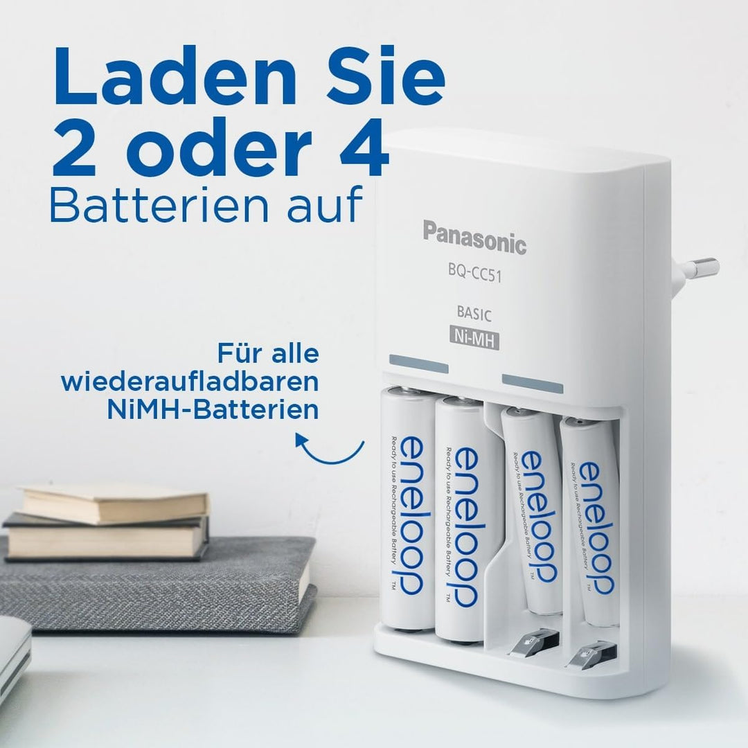 eneloop Basic Ladegerät, für 2-4 AA/AAA NI-MH Akkus, 10 Stunden Ladezeit, 6 Sicherheitsfunktionen La