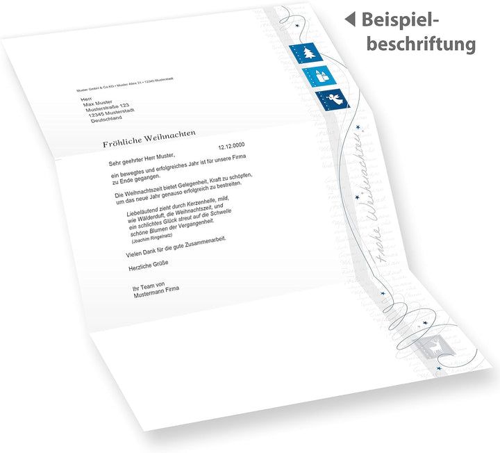 Blue Modern Art 100 Sets Weihnachtsbriefpapier mit Umschläge ohne Fenster, für Geschäftskunden, 100