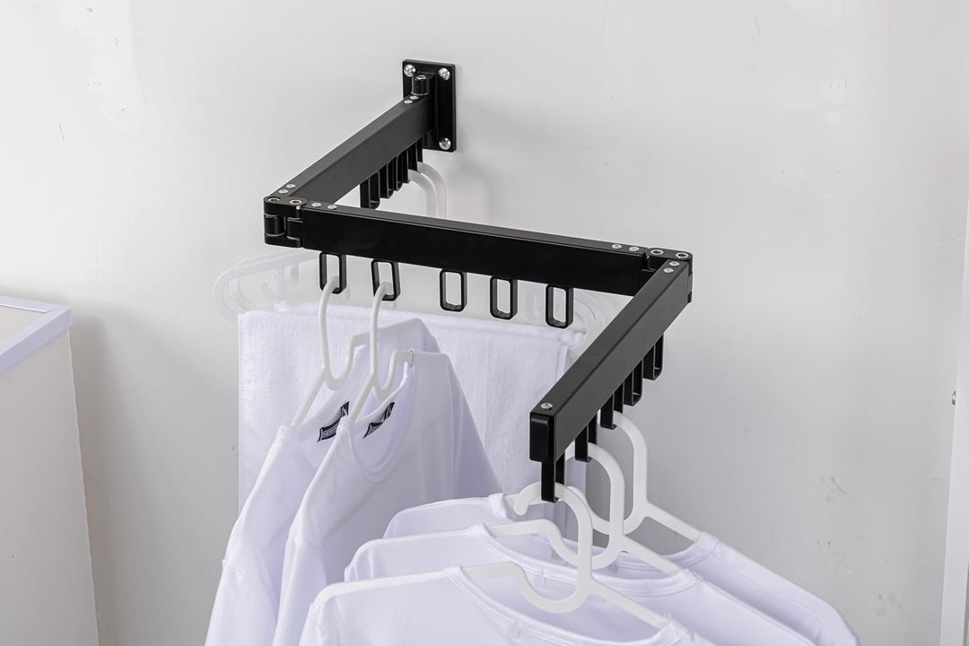 AVOID Wäscheständer Wand Schwarz – Klappbarer Wandtrockner mit 15 Haken – Ausziehbarer Wäschetrockne