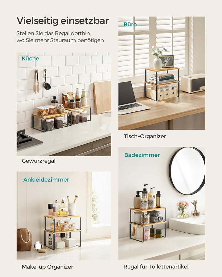 SONGMICS Gewürzregal, 2er Set Küchen-Organizer, Küchenregal, Schrank-Organizer Küche, erweiterbar, k