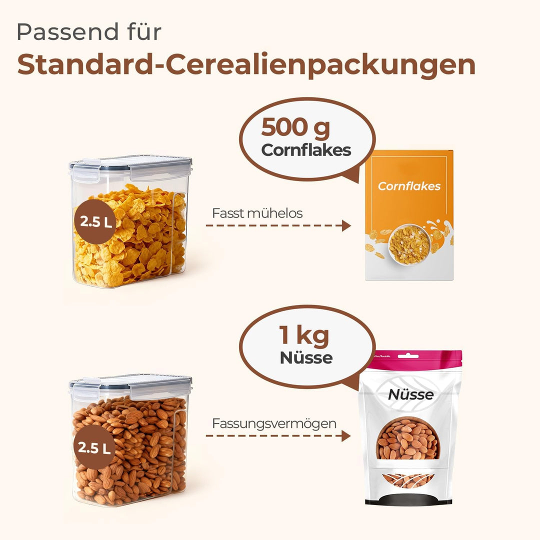 ComSaf Vorratsdosen mit Deckel Luftdicht 2.5 L, 6er Müsli Aufbewahrung, Aufbewahrungsbox mit Deckel,
