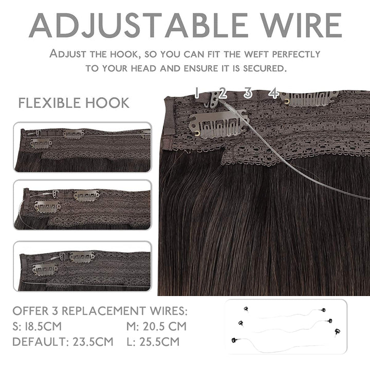 WENNALIFE Secret Hair Extensions Echthaar, 40cm 16 Inch 95g Natürliches Schwarz Remy Haarverlängerun