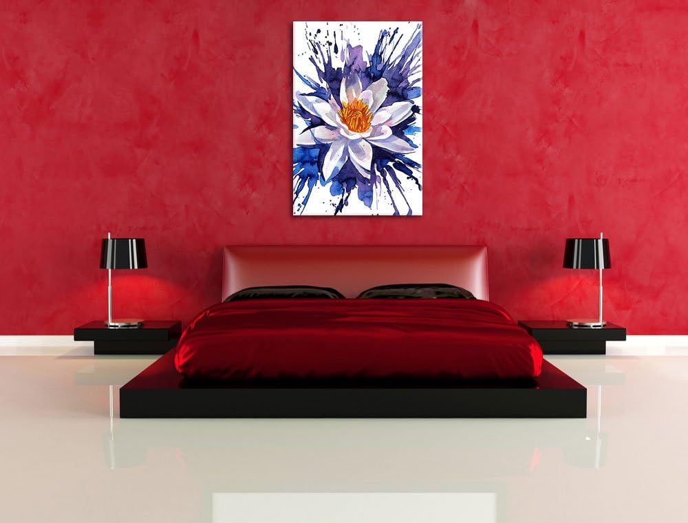schönes Gemälde einer Seerose Kunst Format: 100x70 auf Leinwand, XXL riesige Bilder fertig gerahmt m