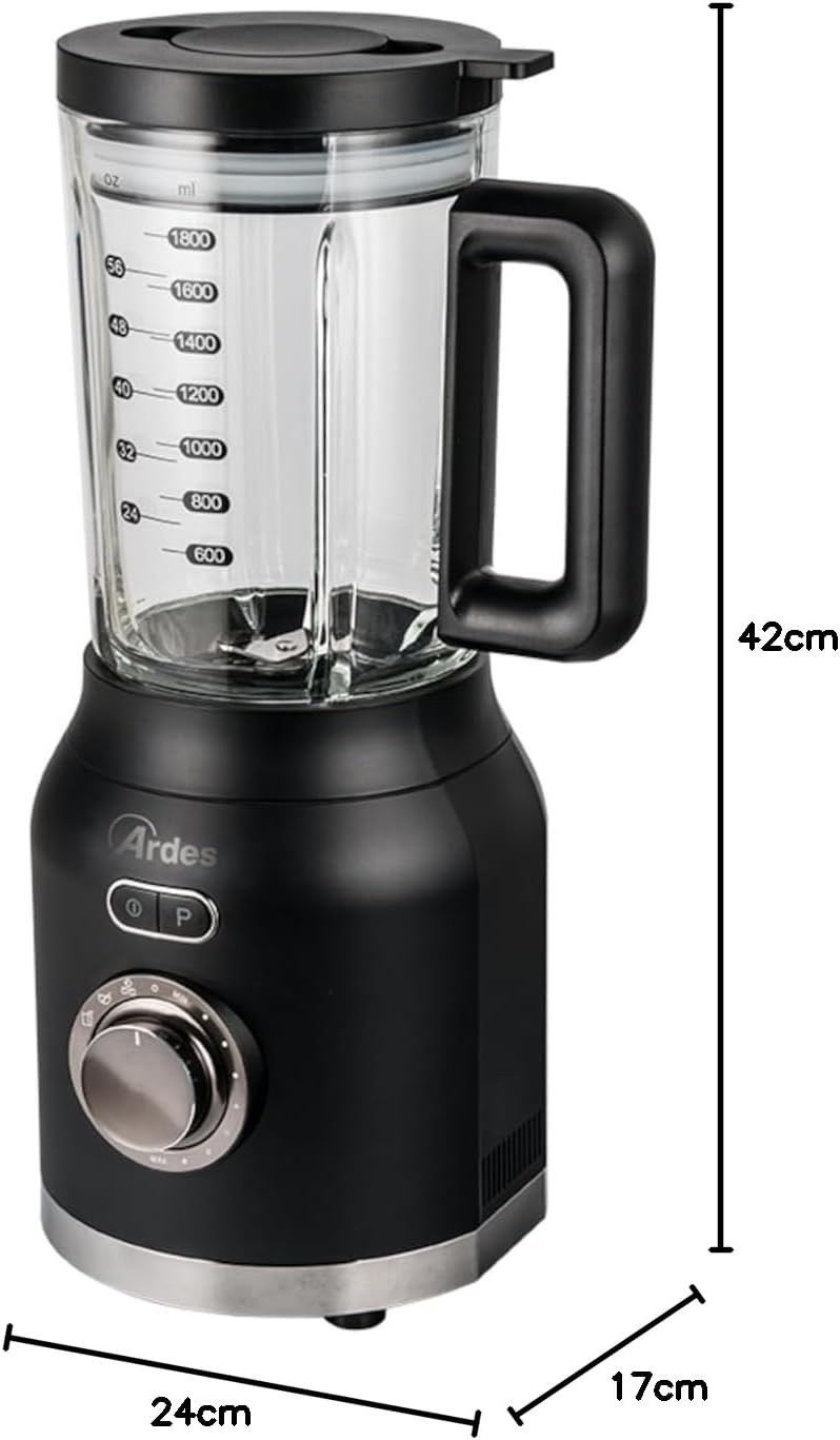Ardes - ARFRUL01 POSEIDON Standmixer mit hoher Geschwindigkeit, 6 Klingen aus Edelstahl mit Glasbech