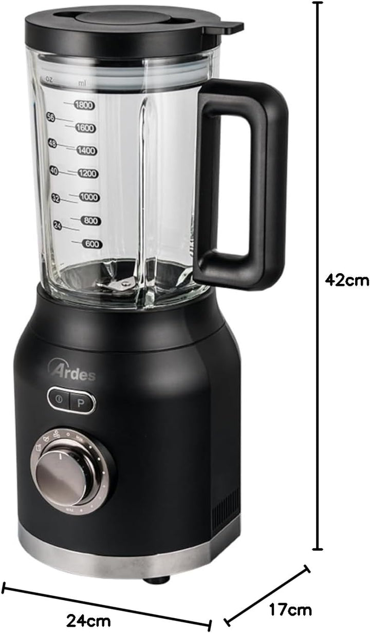 Ardes - ARFRUL01 POSEIDON Standmixer mit hoher Geschwindigkeit, 6 Klingen aus Edelstahl mit Glasbech