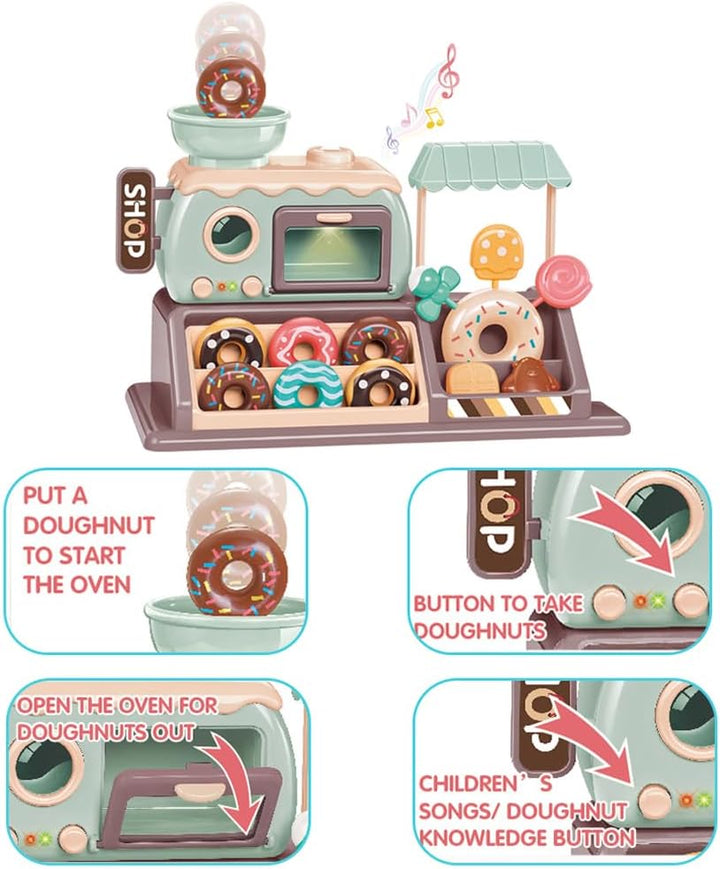 Donut Spielzeug Süsswarenladen Realistischer funktionaler Donut Ofen mit Licht und Sound Tragekorb S
