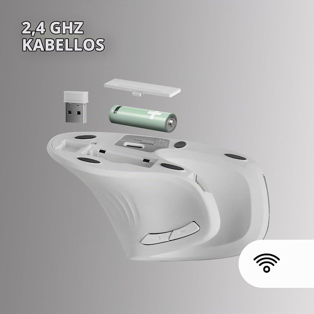 Mars Gaming MMW-ERGOPRO Weiss, Ergonomische Vertikale Kabellose Maus, Gefaltetes Design, Optischer S