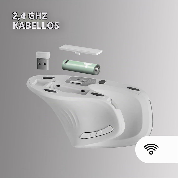 Mars Gaming MMW-ERGOPRO Weiss, Ergonomische Vertikale Kabellose Maus, Gefaltetes Design, Optischer S