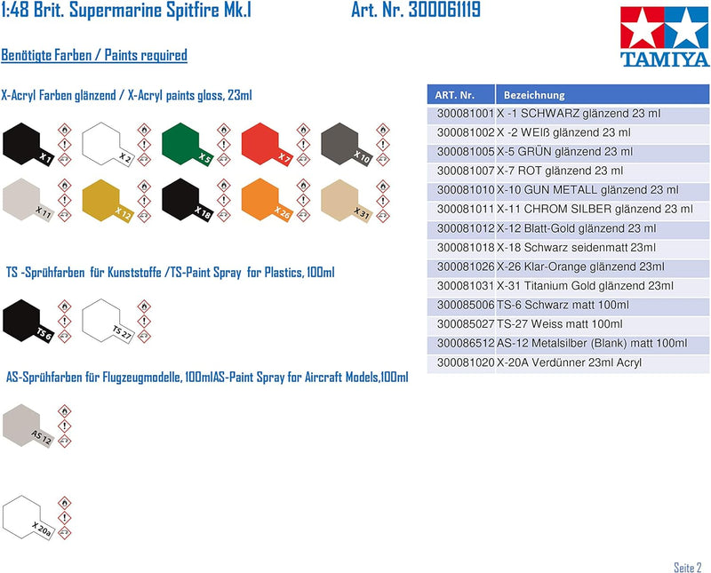 TAMIYA 61119 - 1:48 Britische Supermarine Spitfire Mk.I, Modellbau, Plastik Bausatz, Hobby, Basteln,