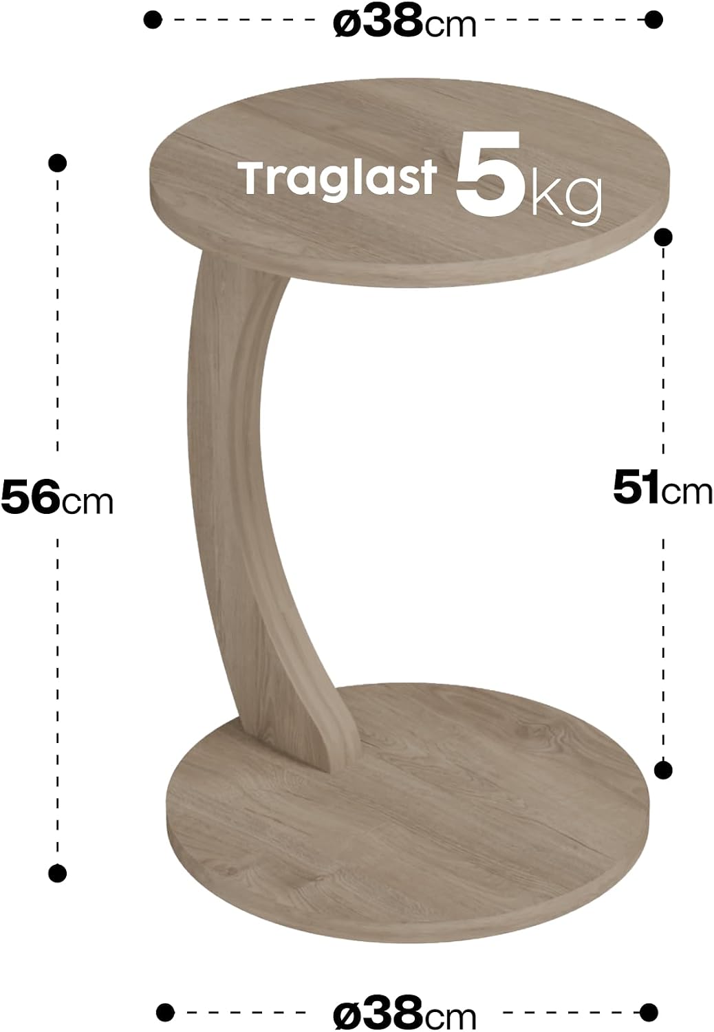 sugodesign Couchtisch mit Rollen, Kleiner Beistelltisch C Form, Beistelltisch Couch, stylischer Sofa
