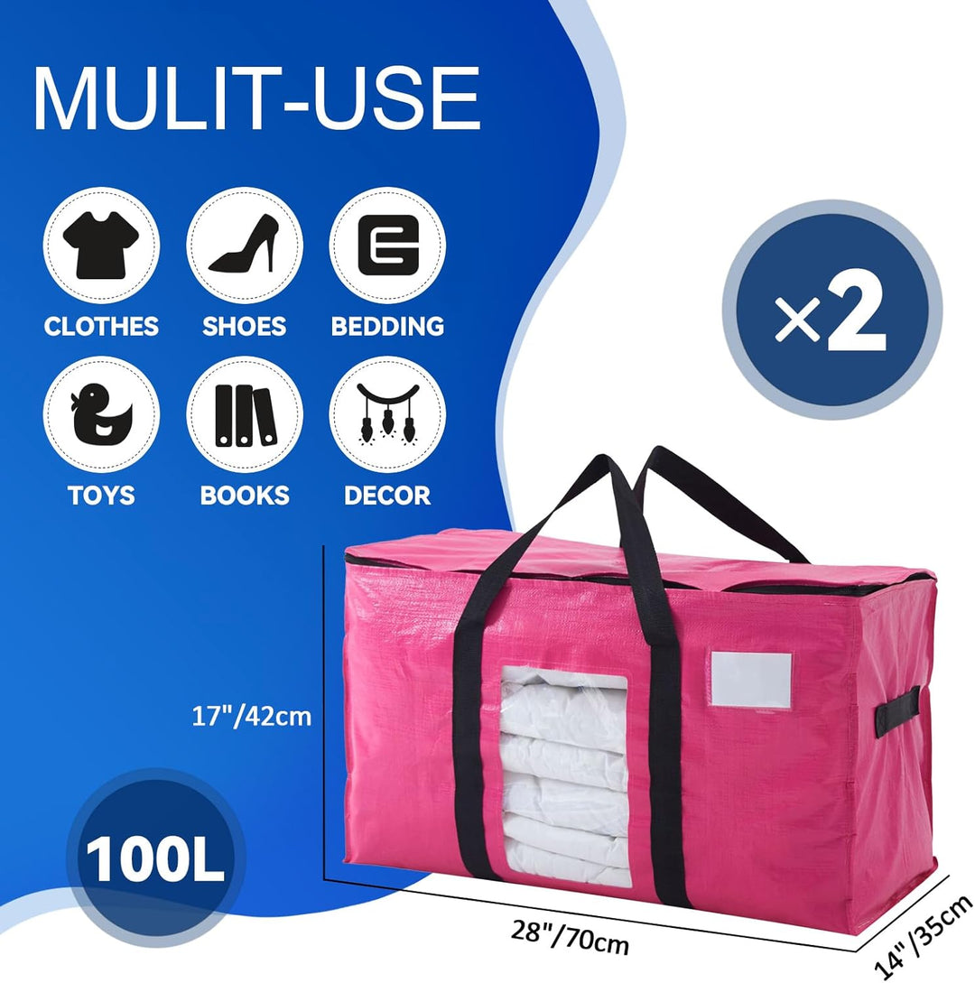 2er-Pack 100L extra grosse Aufbewahrungstasche, rosa Umzugstasche Wasserabweisendes Camping-Verpacku