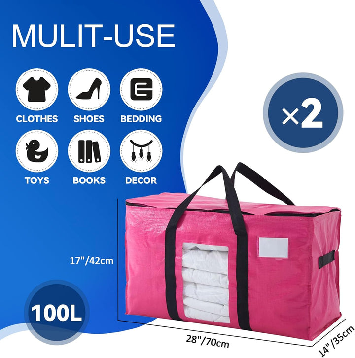 2er-Pack 100L extra grosse Aufbewahrungstasche, rosa Umzugstasche Wasserabweisendes Camping-Verpacku