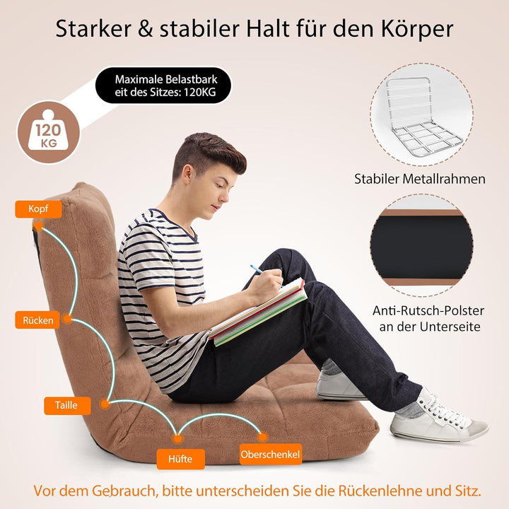 COSTWAY Bodenstuhl mit Verstellbarer Rückenlehne, Bodensessel gepolstert, Bodenkissen faltbar, Medit