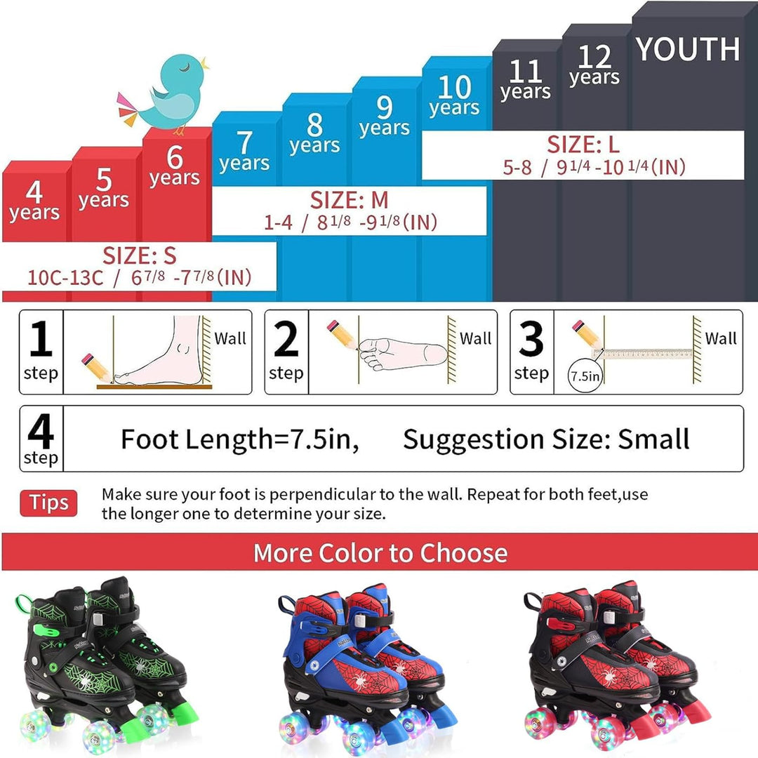 Nattork Kinder Rollschuhe für Jungen und Mädchen, 4 Grössen verstellbar, Quad Skates mit leuchtenden