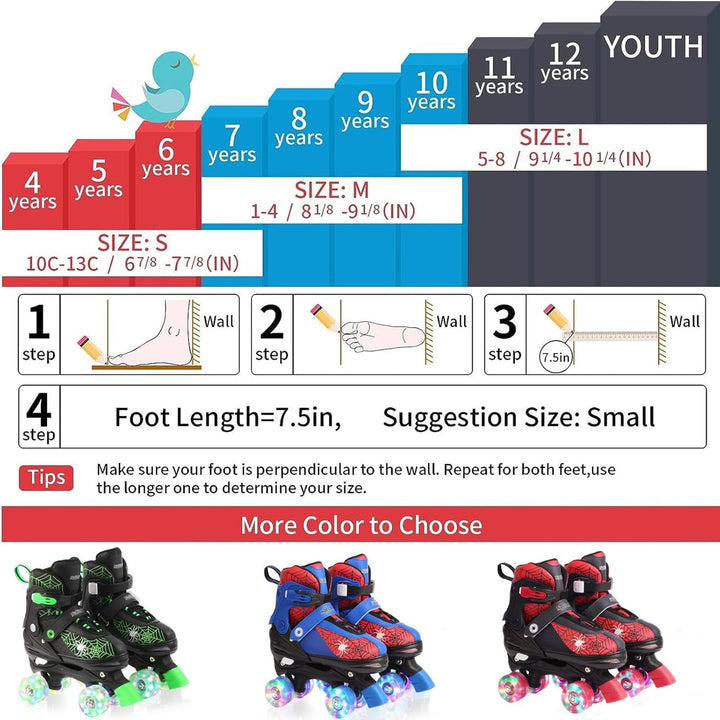 Nattork Kinder Rollschuhe für Jungen und Mädchen, 4 Grössen verstellbar, Quad Skates mit leuchtenden